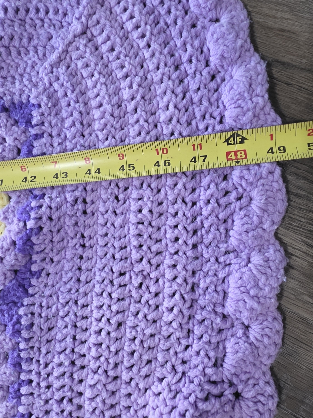 Handmade Purple Granny Square Crochet Blanket with Yellow & Green Accents 49x86 - Picture 5 of 6
